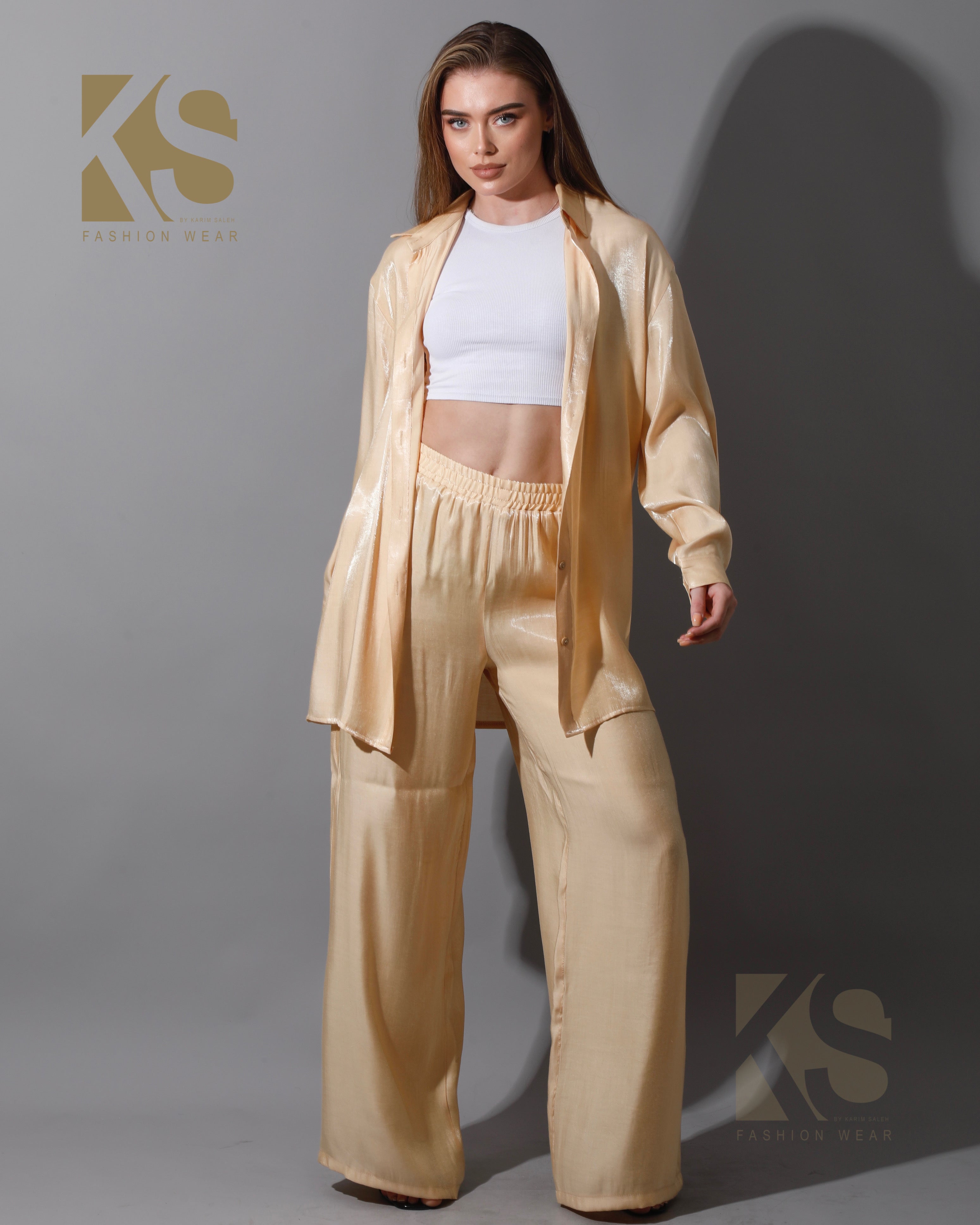 Shemer Long Shirt & Wide Leg Trousers Set Shemer Long Shirt & Wide Leg Trousers Set