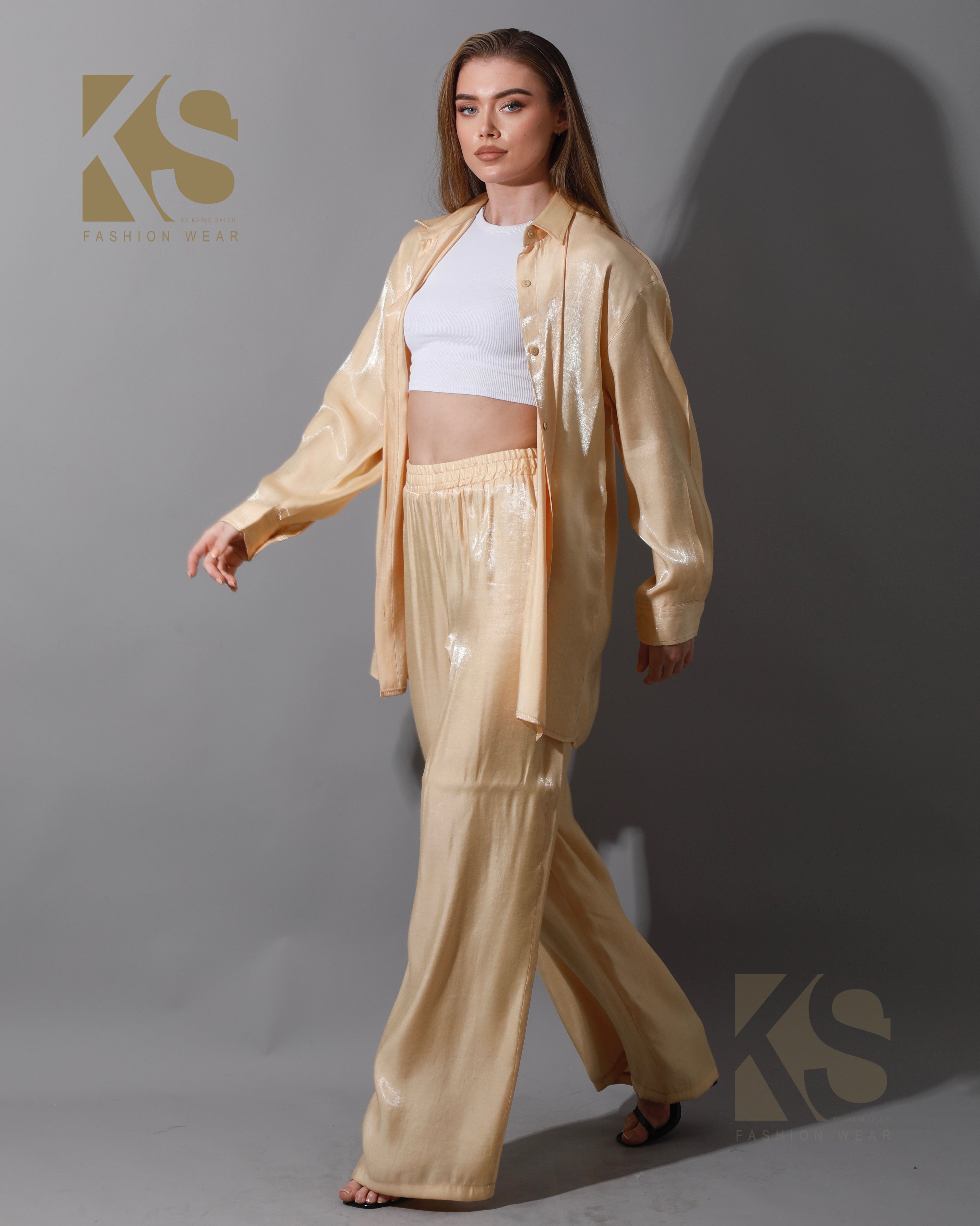 Shemer Long Shirt & Wide Leg Trousers Set Shemer Long Shirt & Wide Leg Trousers Set