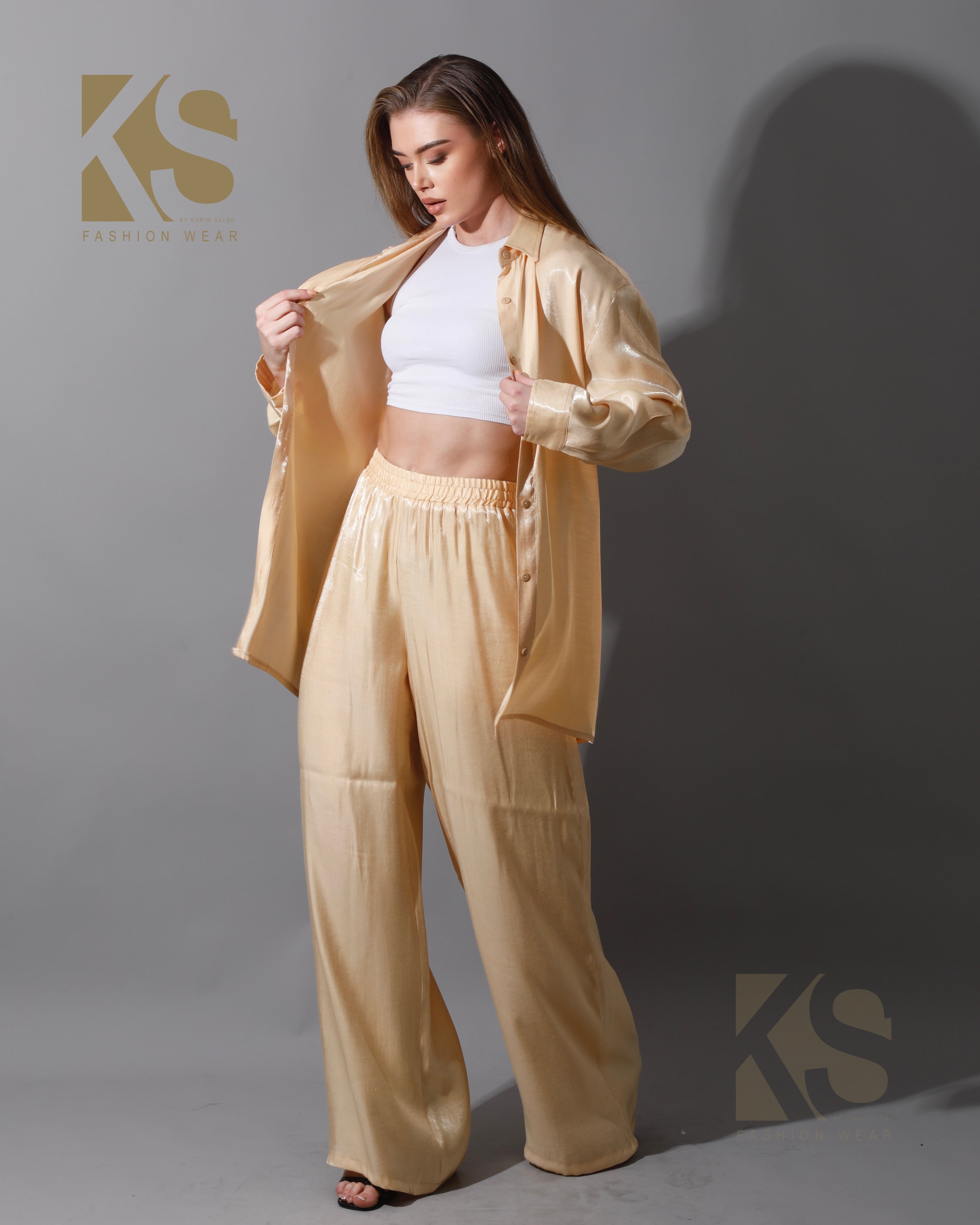 Shemer Long Shirt & Wide Leg Trousers Set Shemer Long Shirt & Wide Leg Trousers Set