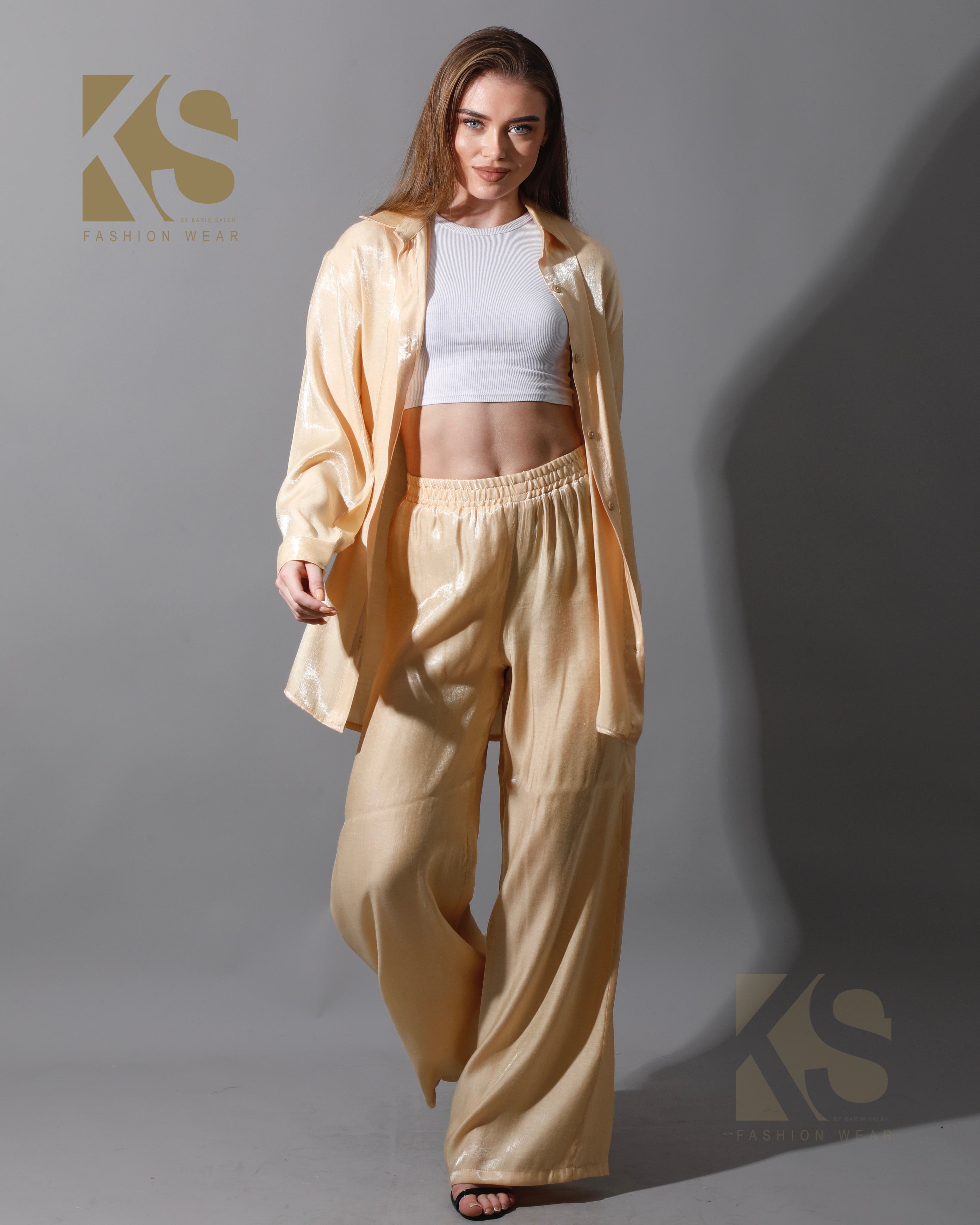 Shemer Long Shirt & Wide Leg Trousers Set Shemer Long Shirt & Wide Leg Trousers Set