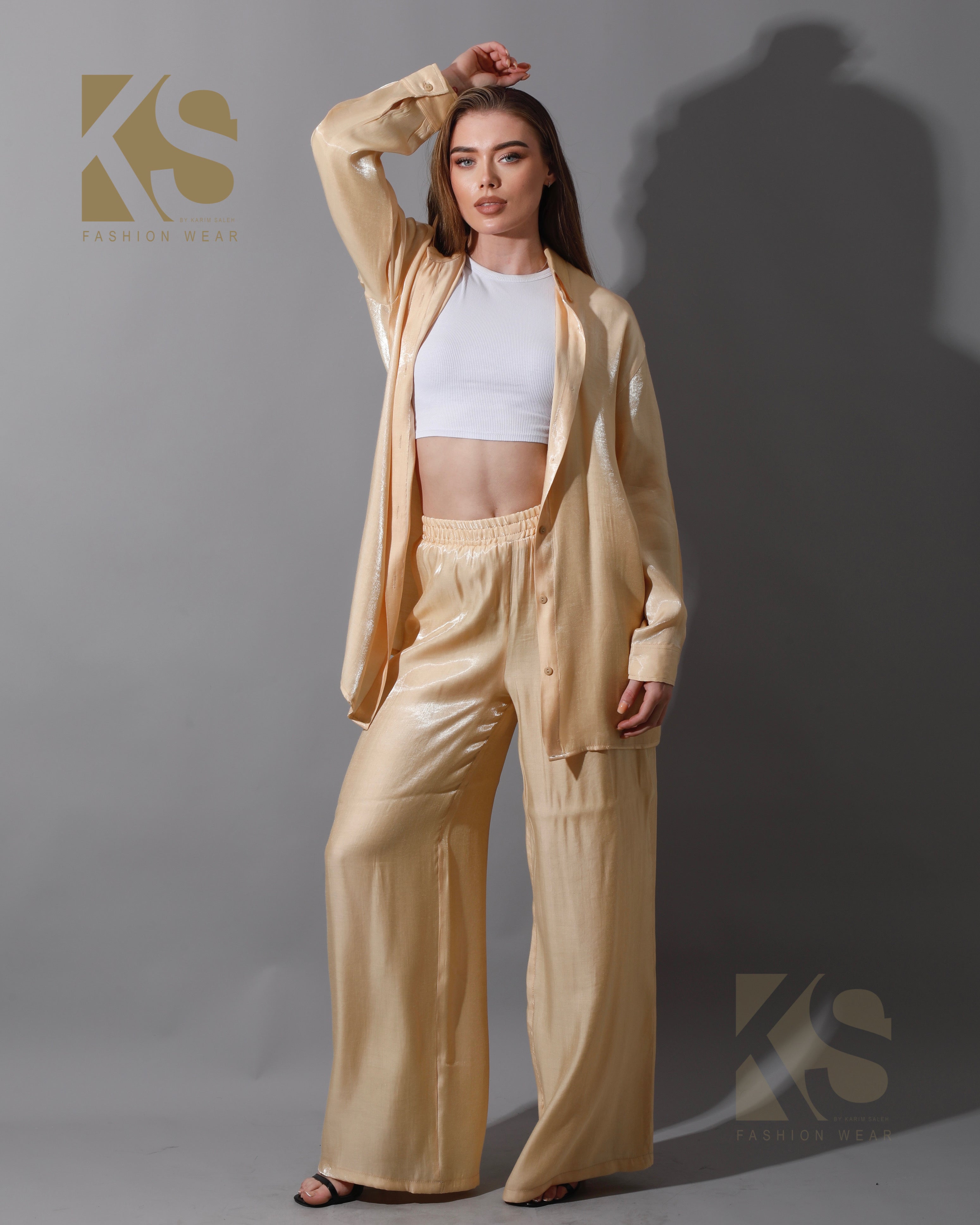 Shemer Long Shirt & Wide Leg Trousers Set Shemer Long Shirt & Wide Leg Trousers Set