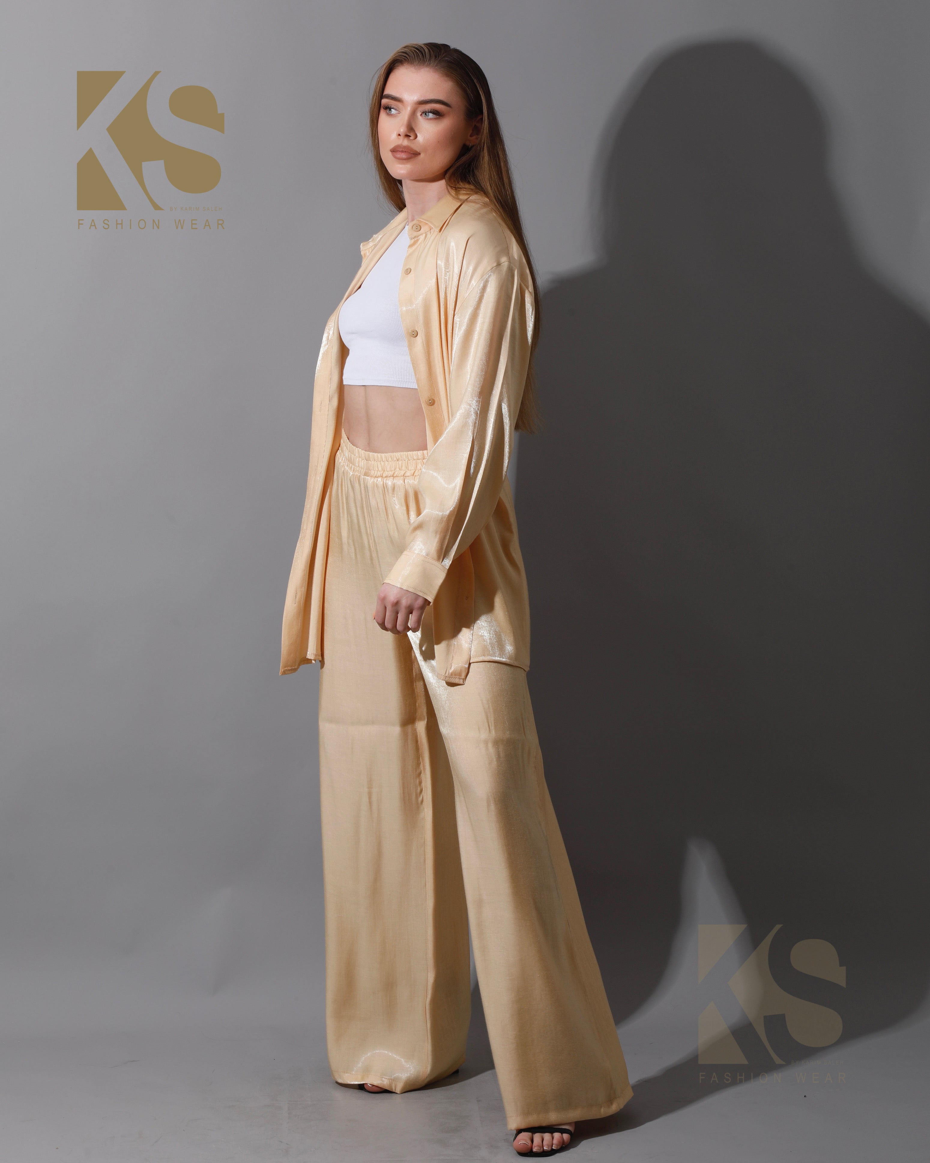 Shemer Long Shirt & Wide Leg Trousers Set Shemer Long Shirt & Wide Leg Trousers Set