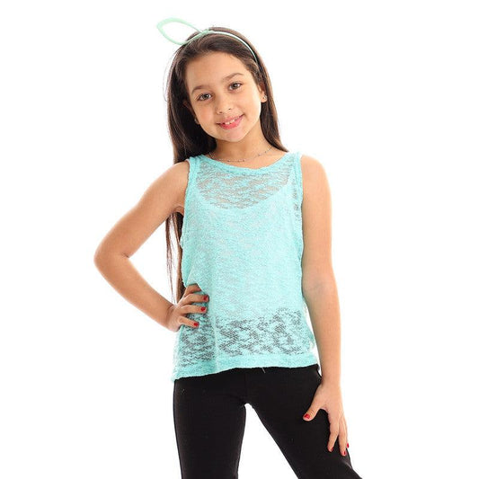 Girls Self Pattern Sleeveless Tank Top