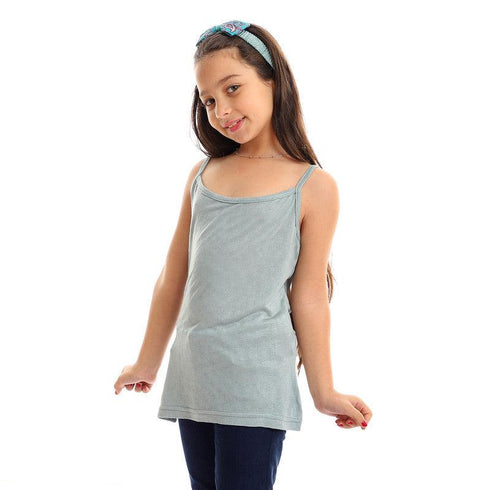 Girls Self Pattern Spaghetti Sleeves Tank Top