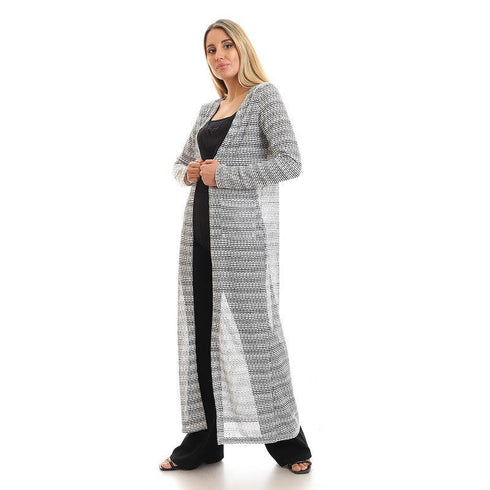 Side Pockets Open Neckline Long Cardigan