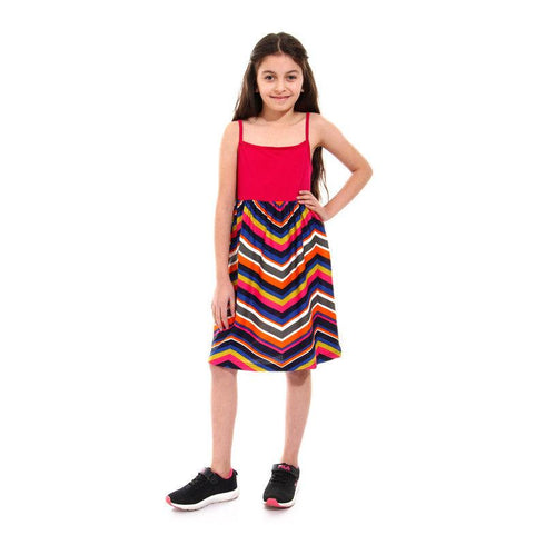 Girls Spaghetti Sleeves Colorful Dress