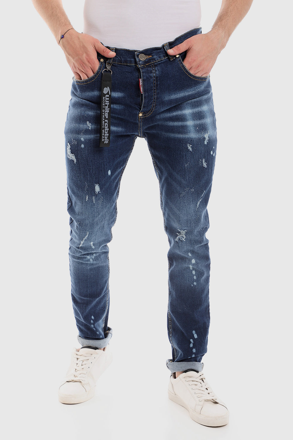 White Rabbit Ripped Belt Loops Slim Fit Jeans - Blue