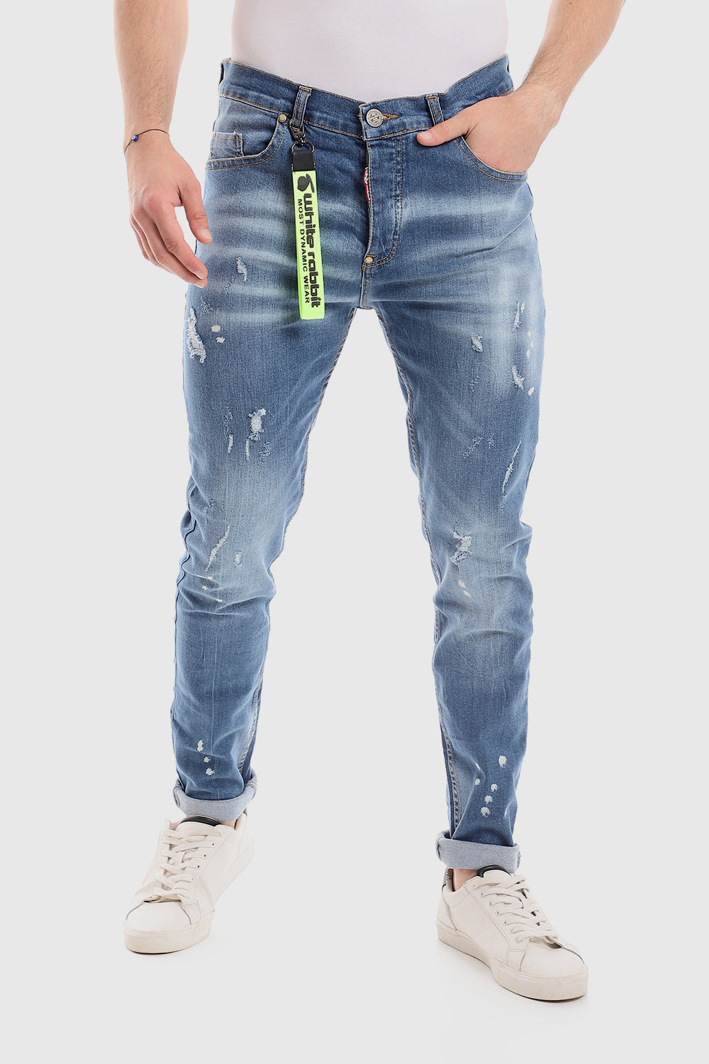 White Rabbit Ripped Belt Loops Slim Fit Jeans - Blue