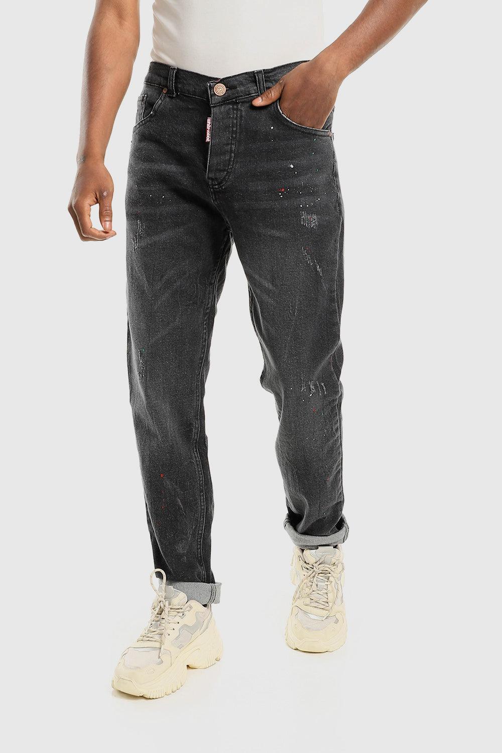 Front Wash With Splatter Colors Heather Black Jeans