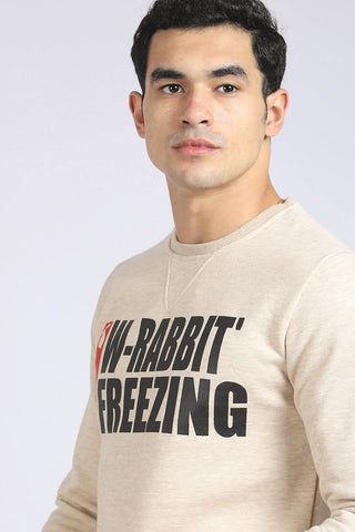 سويت شيرت داخلي من الصوف مطبوع عليه "W-Rabbit Freezing" - بيج باهت