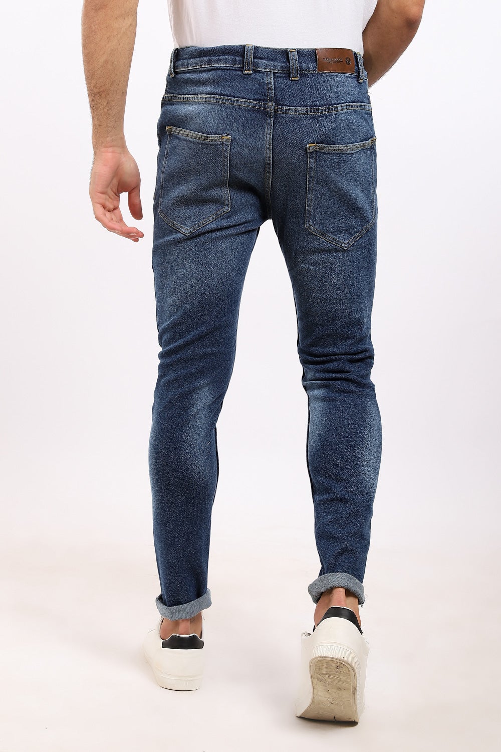 بنطال جينز بأزرار وممزق من الأمام - أزرق قياسي