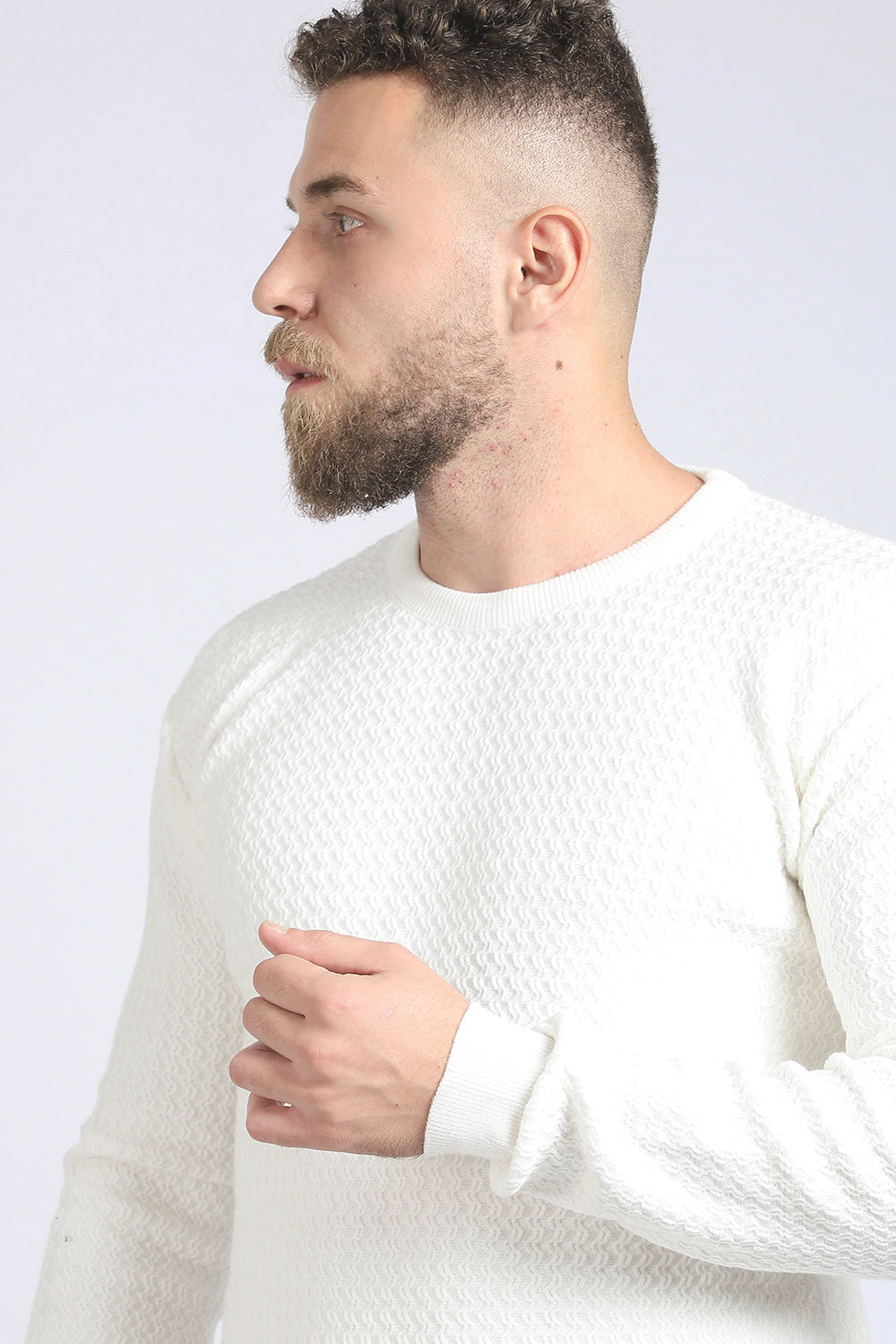 Knitted Pullover With Ribbed Hem - Grey