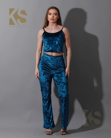Velvet Crop Top & Bootcut Trousers Set
