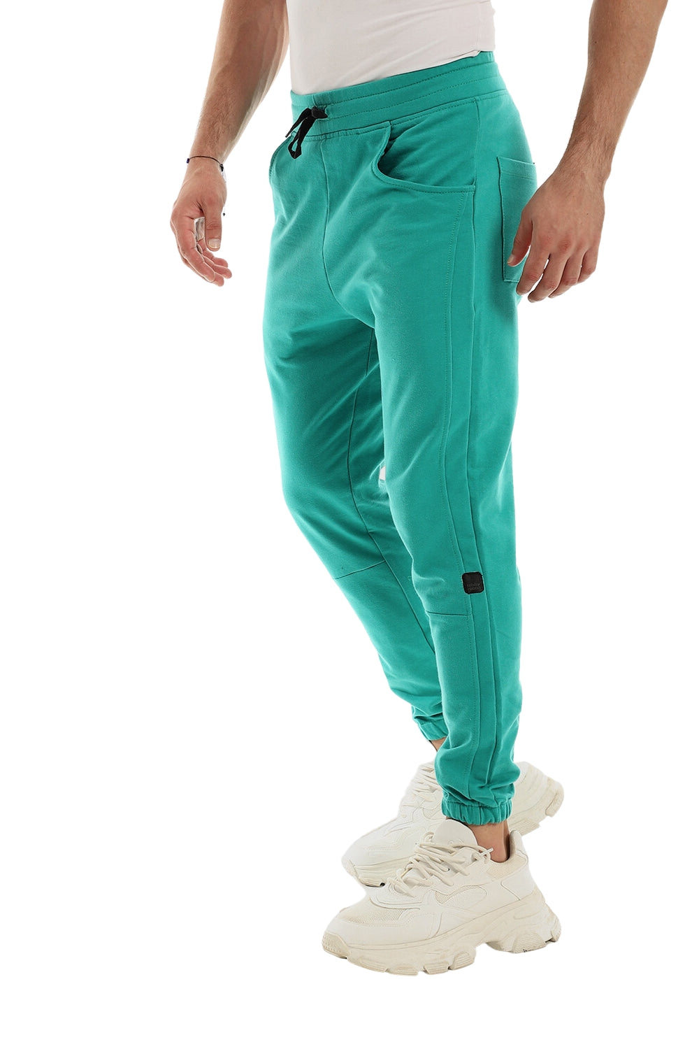 Solid Elastic Waist With Drawstring Pants - Light Green