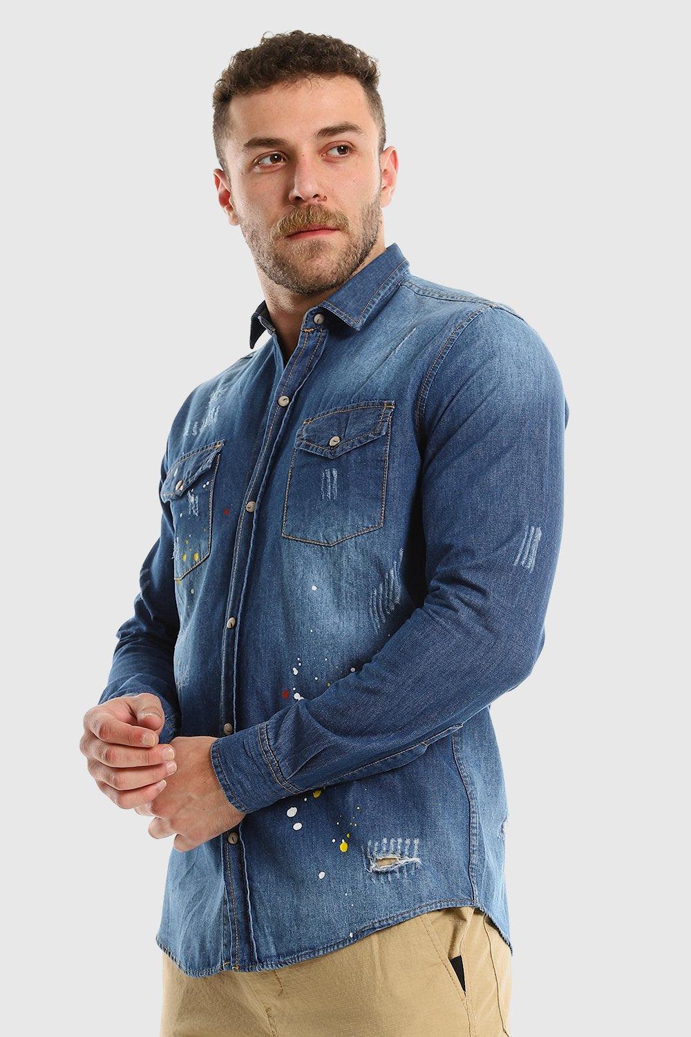 Long Sleeves Snap Buttons Denim Shirt