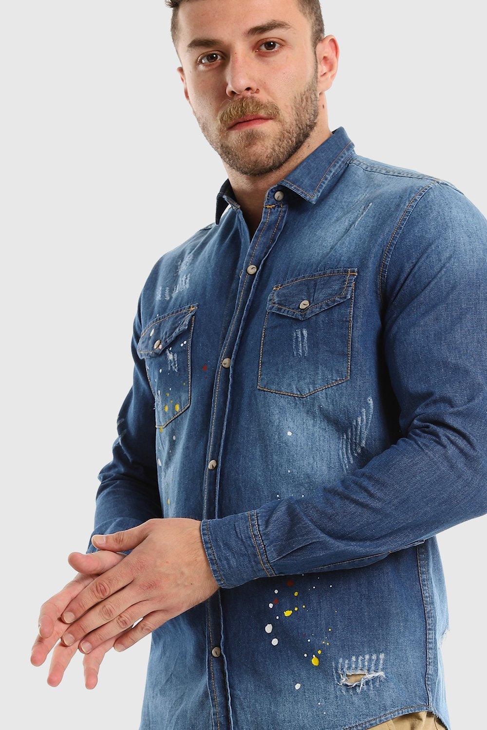 Long Sleeves Snap Buttons Denim Shirt