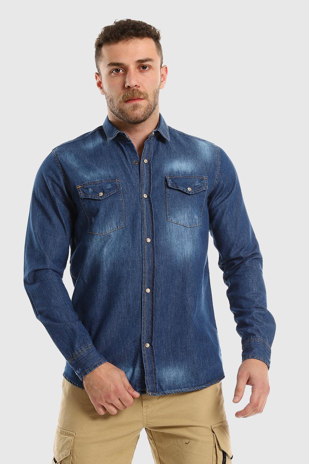 Long Sleeves Snap Buttons Denim Shirt