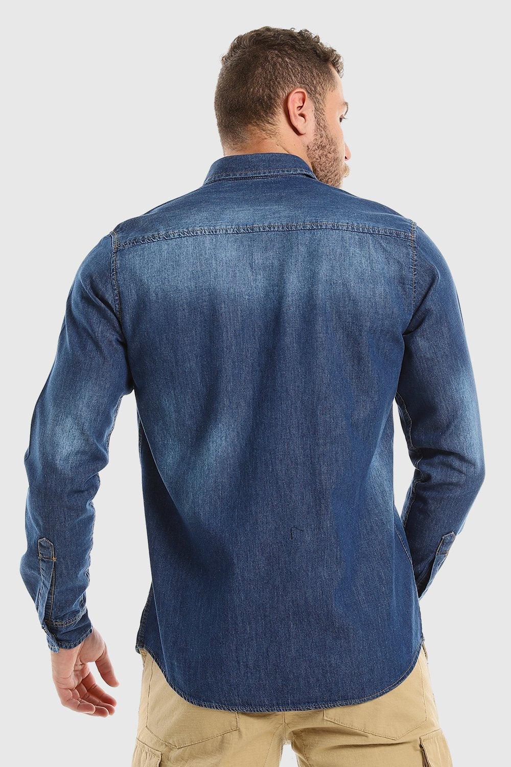 Long Sleeves Snap Buttons Denim Shirt