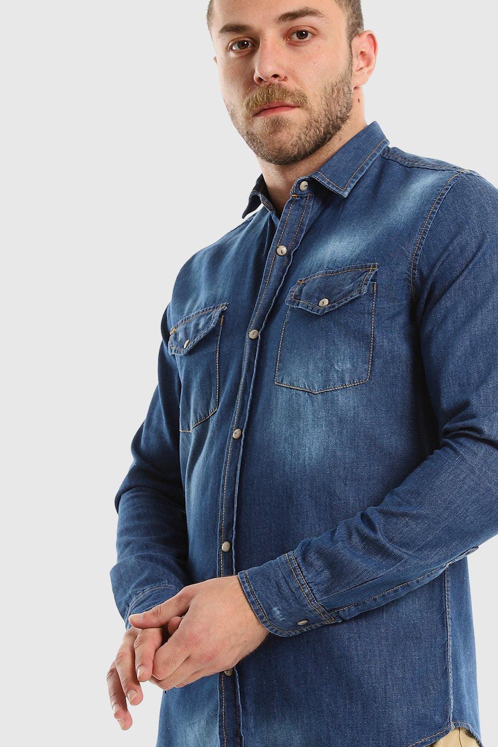 Long Sleeves Snap Buttons Denim Shirt