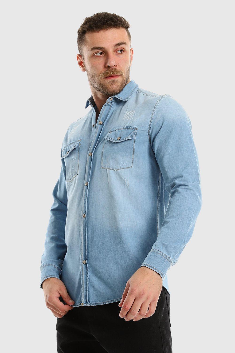 Long Sleeves Snap Buttons Denim Shirt