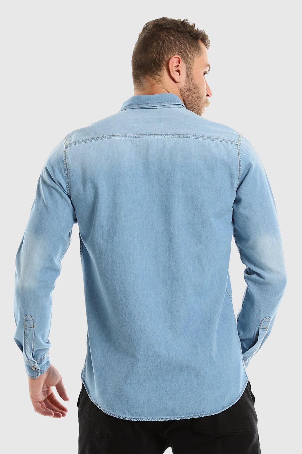 Long Sleeves Snap Buttons Denim Shirt