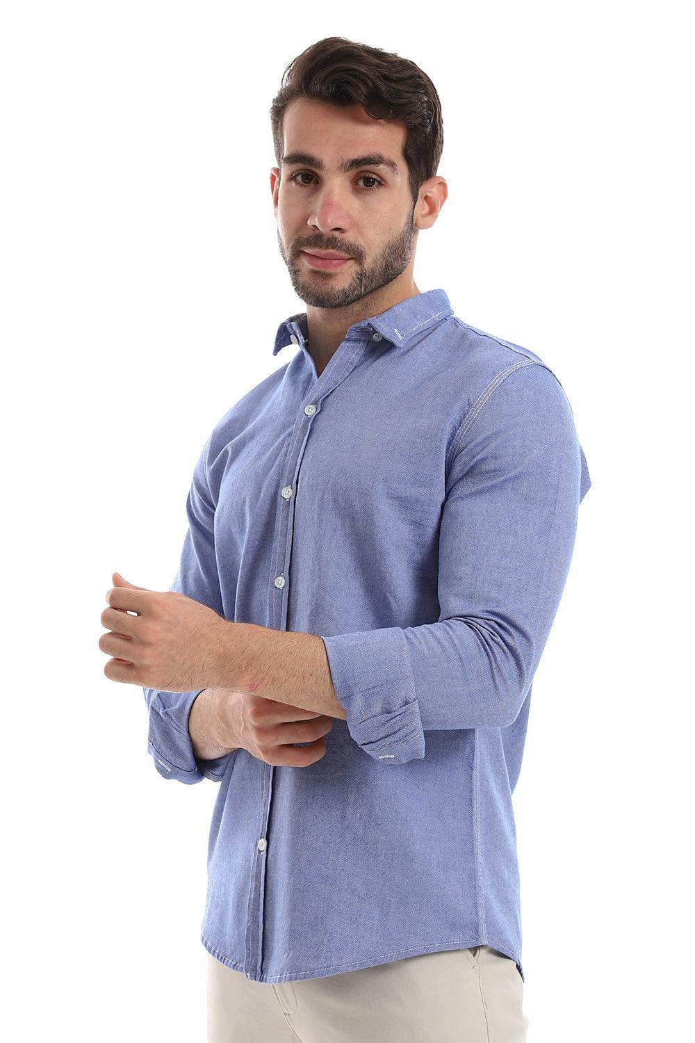 Front Buttoned Down Textured Grey Men Shirt