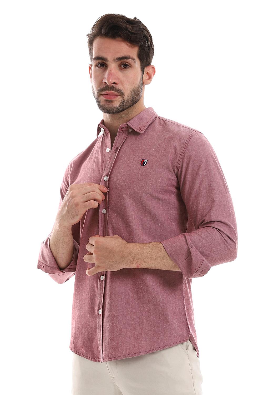 Front Buttoned Down Textured Grey Men Shirt