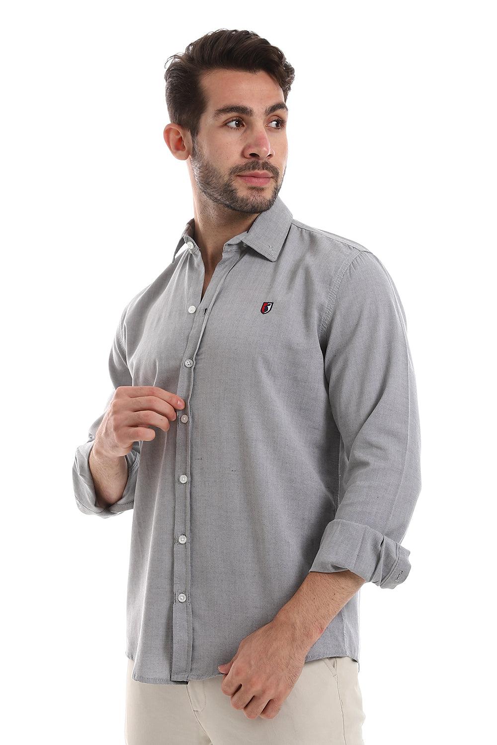 Front Buttoned Down Textured Grey Men Shirt