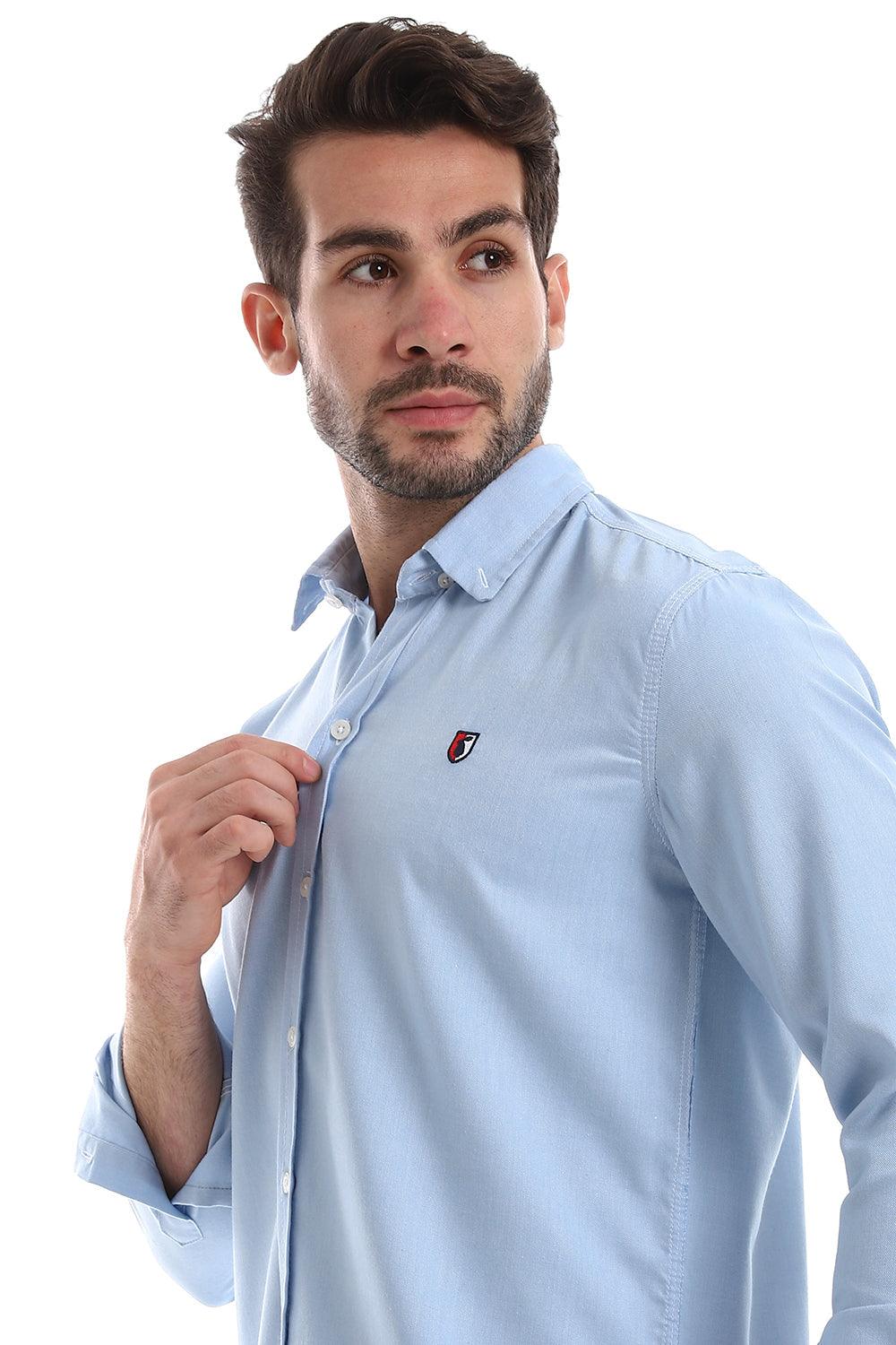 Front Buttoned Down Textured Grey Men Shirt