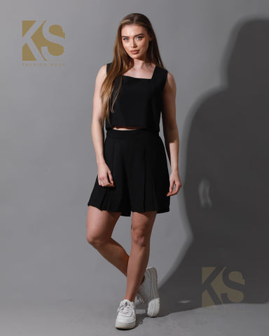 Tank Top & Flared Shorts Set - Black