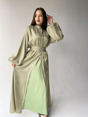 Balloon sleeves Abaya with basic dress in mint green