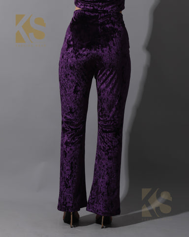 Velvet Crop Top & Bootcut Trousers Set