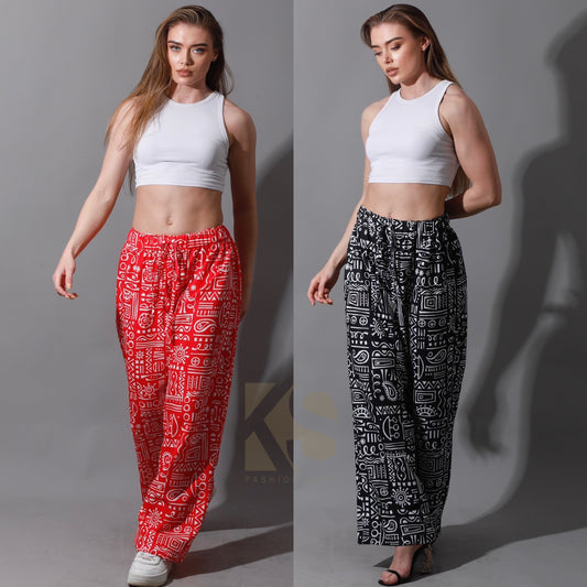 Printed Wide Leg Trousers