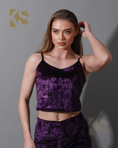 Velvet Crop Top & Bootcut Trousers Set