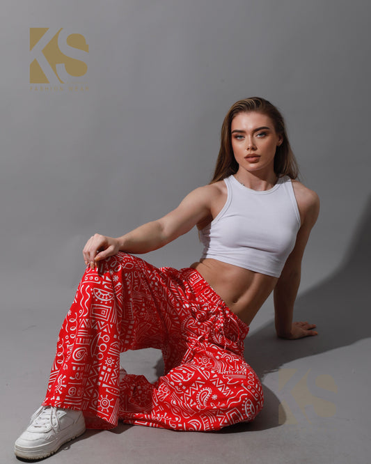 Printed Wide Leg Trousers