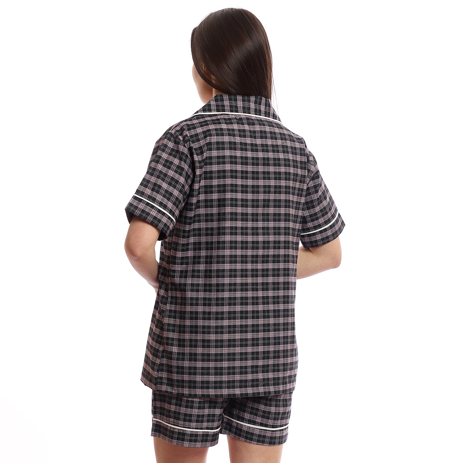 Gingham Pattern Buttoned Down Shorts Pajama Set