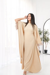 Butterfly feathers sleeves Abaya-Dress in Beige