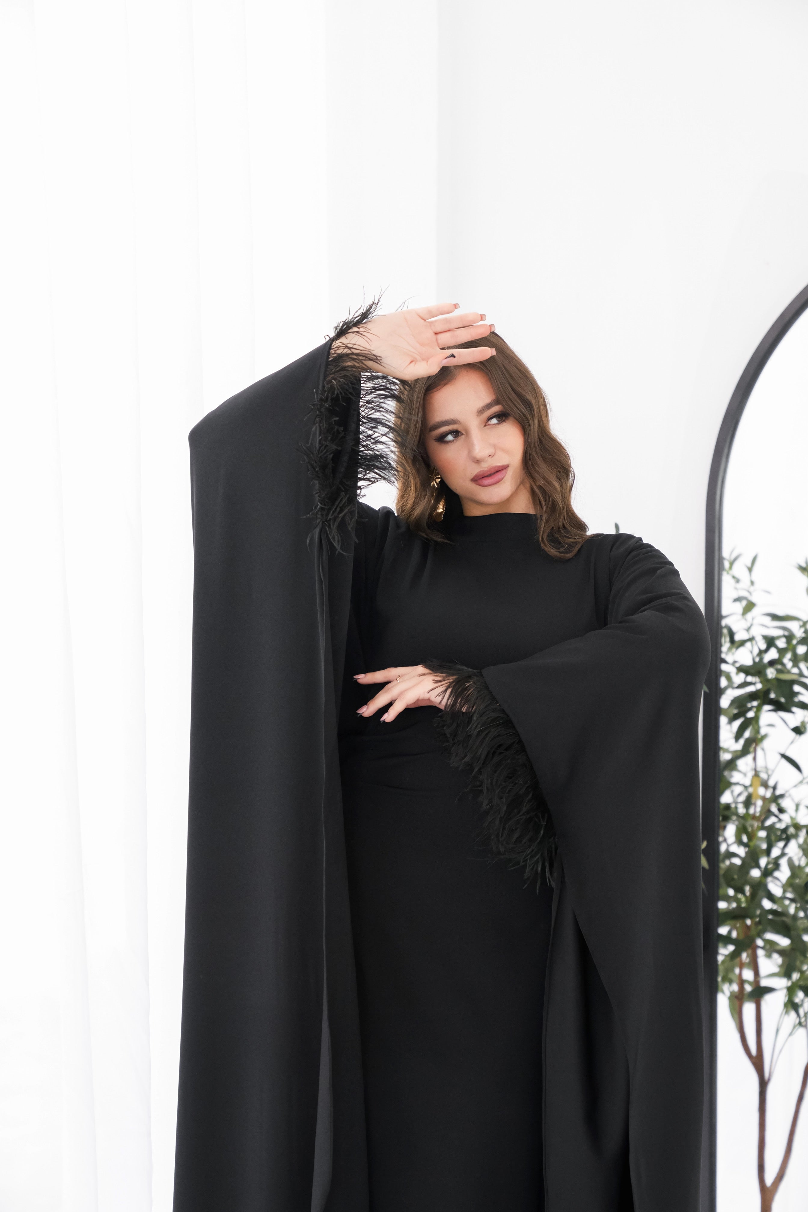 Butterfly feathers sleeves Abaya-Dress in Black