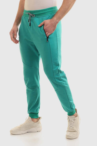 Solid Elastic Waist With Drawstring Pants - Light Green