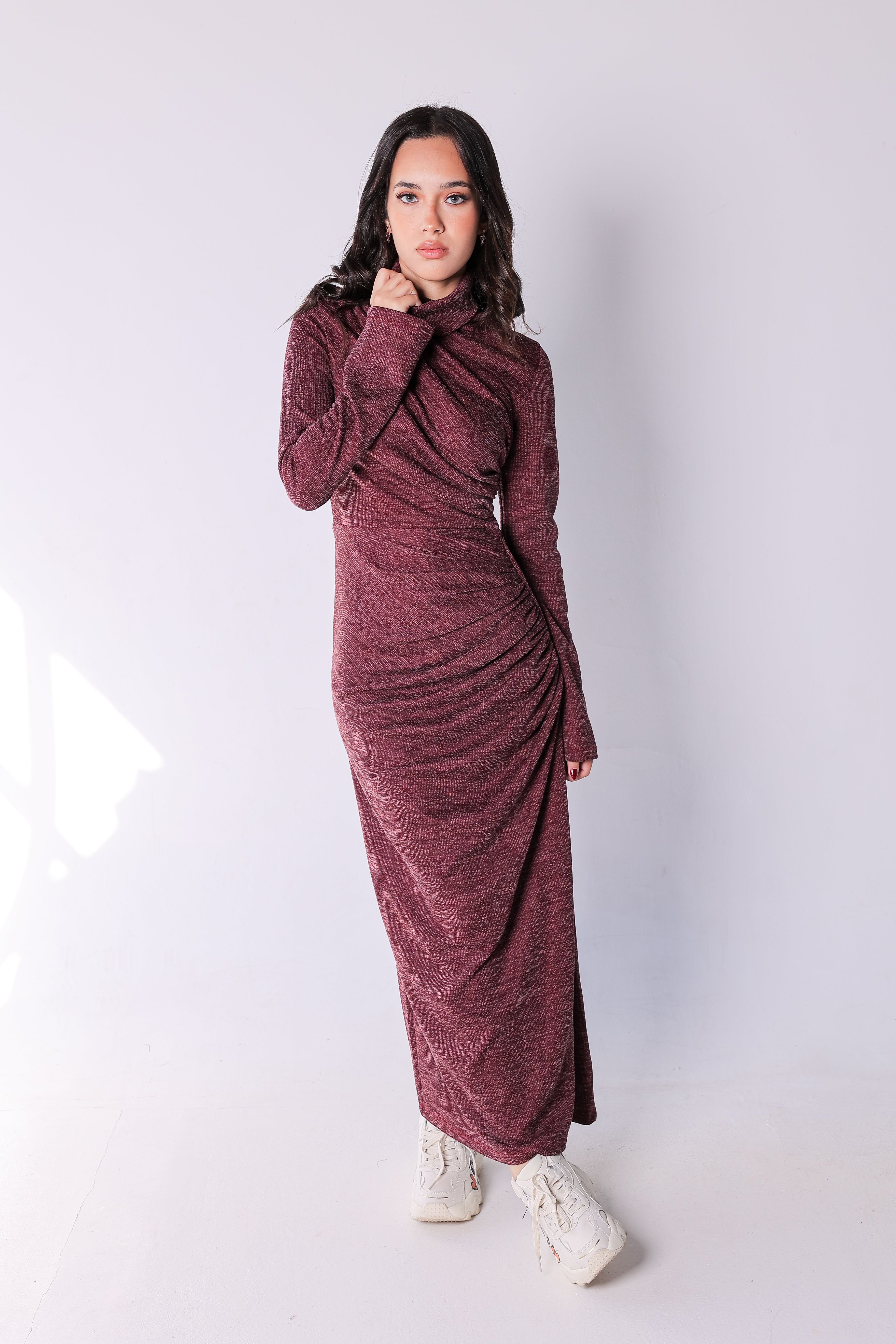 turtleneck Rouched wool dress