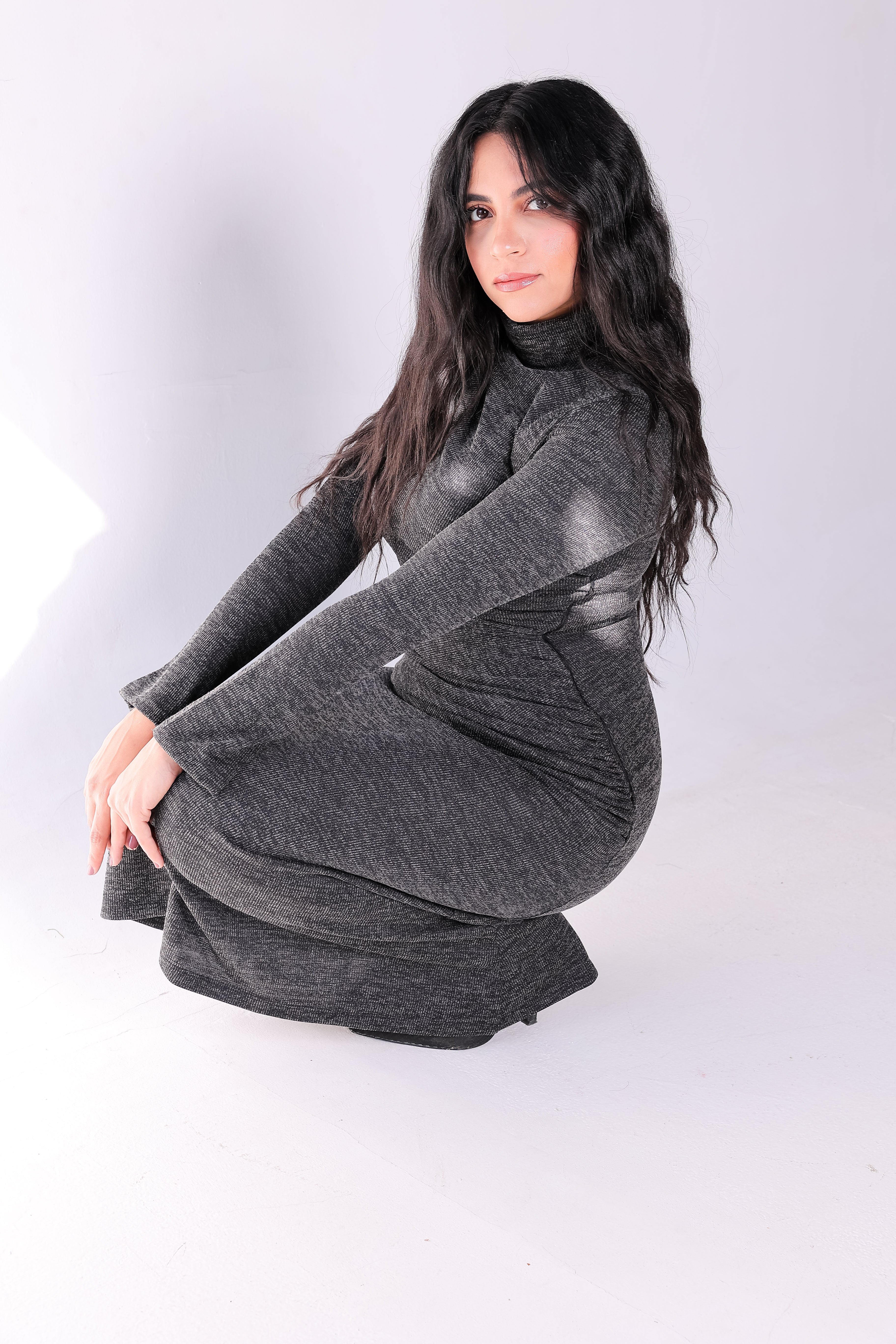 turtleneck Rouched wool dress