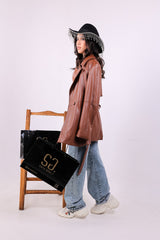 Faux Leather Coat in Camel