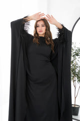 Butterfly feathers sleeves Abaya-Dress in Black