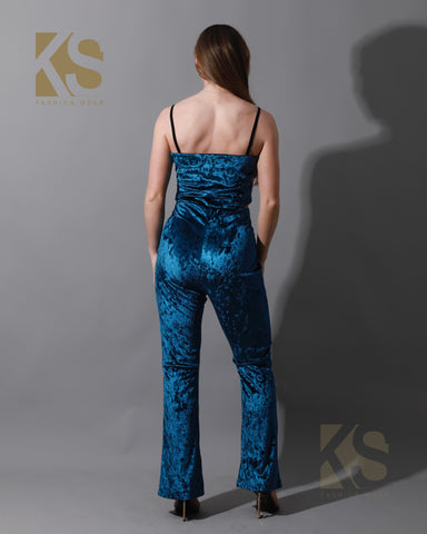 Velvet Crop Top & Bootcut Trousers Set