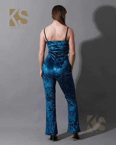 Velvet Crop Top & Bootcut Trousers Set