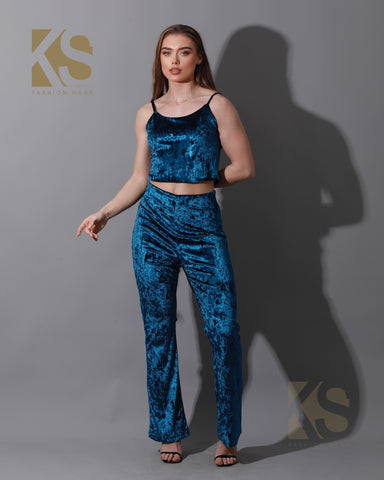 Velvet Crop Top & Bootcut Trousers Set