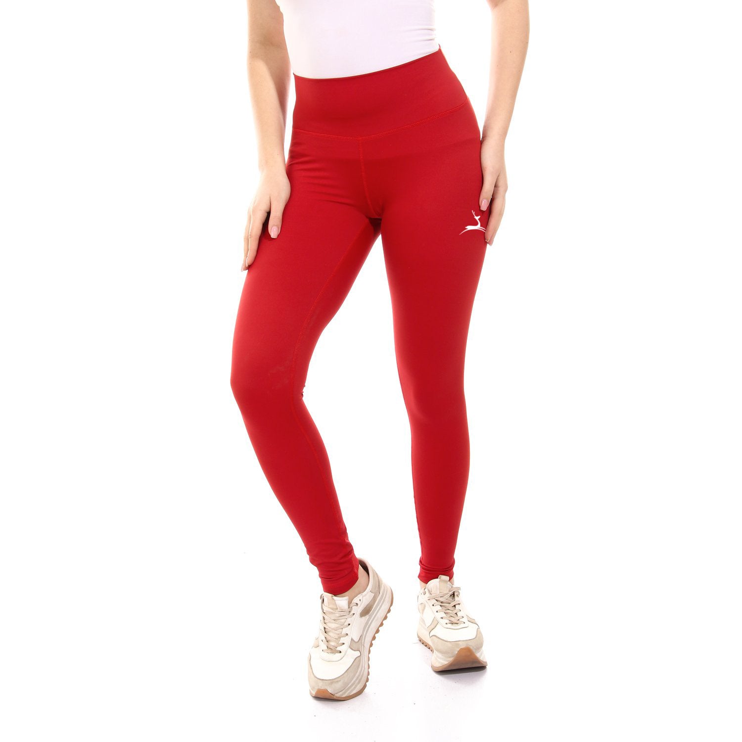 Plain Sportive stretch leggings-Red