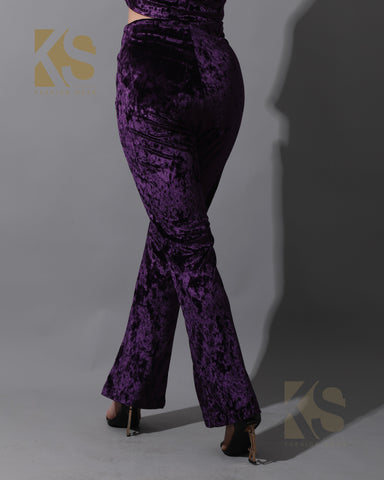 Velvet Crop Top & Bootcut Trousers Set