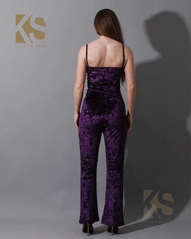 Velvet Crop Top & Bootcut Trousers Set