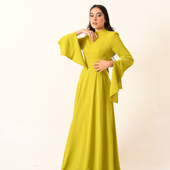 Long Sleeves A-Line Dress in Lime